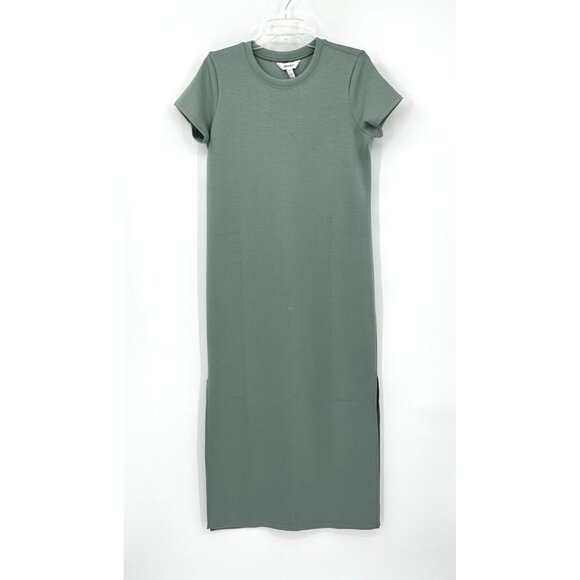 maxi dress short sleeve side slits casual fennel green M - Picture 3 of 7